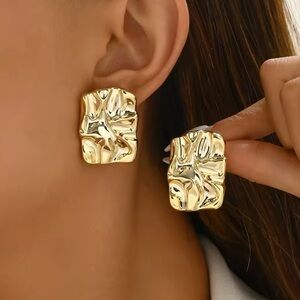 Irregular Textured Gold Color Luxury Earrings